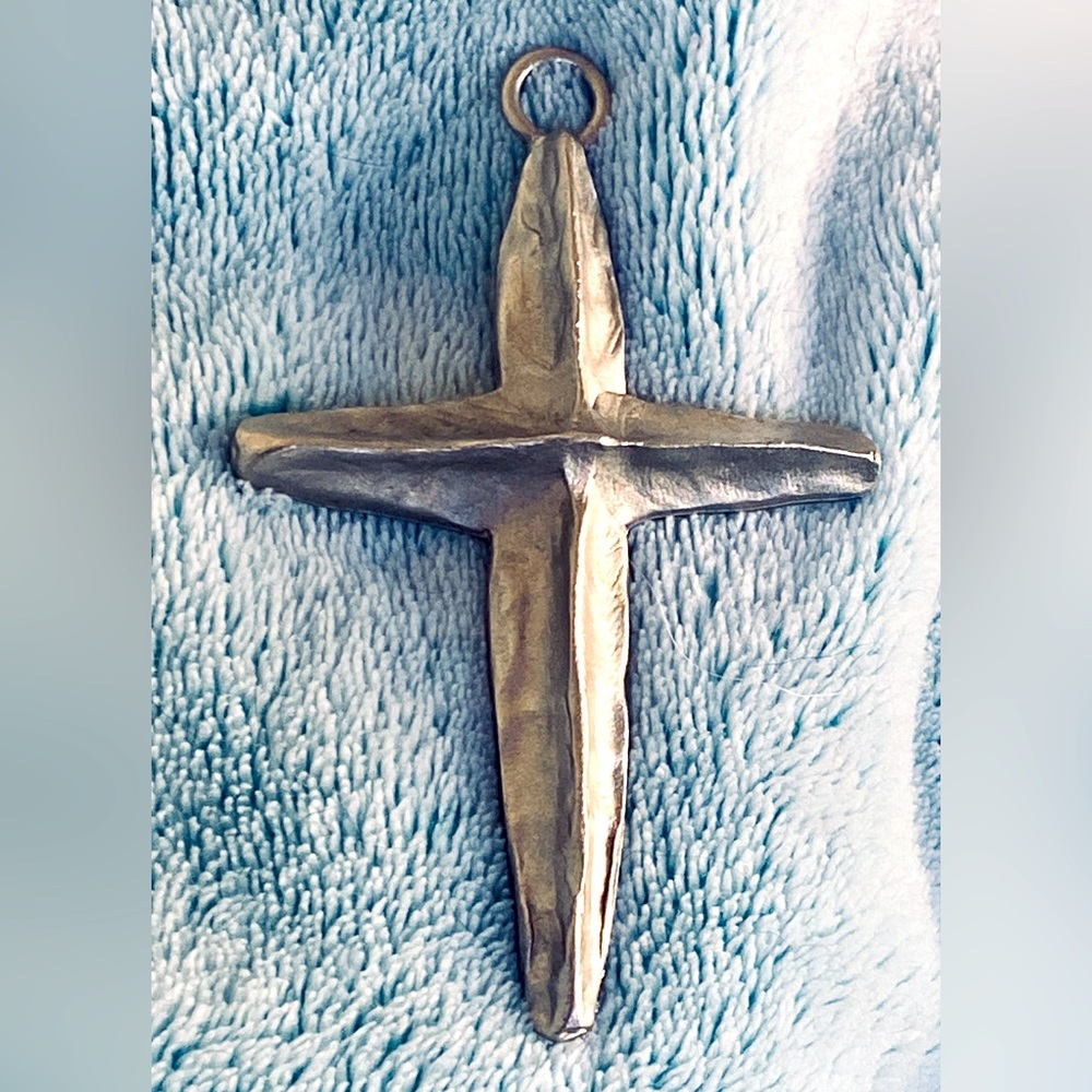 Vintage Signed F Mancini Silver Cross Pendant HUGE